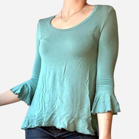 Blue Peplum high low tunic shirt ruffle boho - Size XXS from Boston Proper - Picture 3 of 6